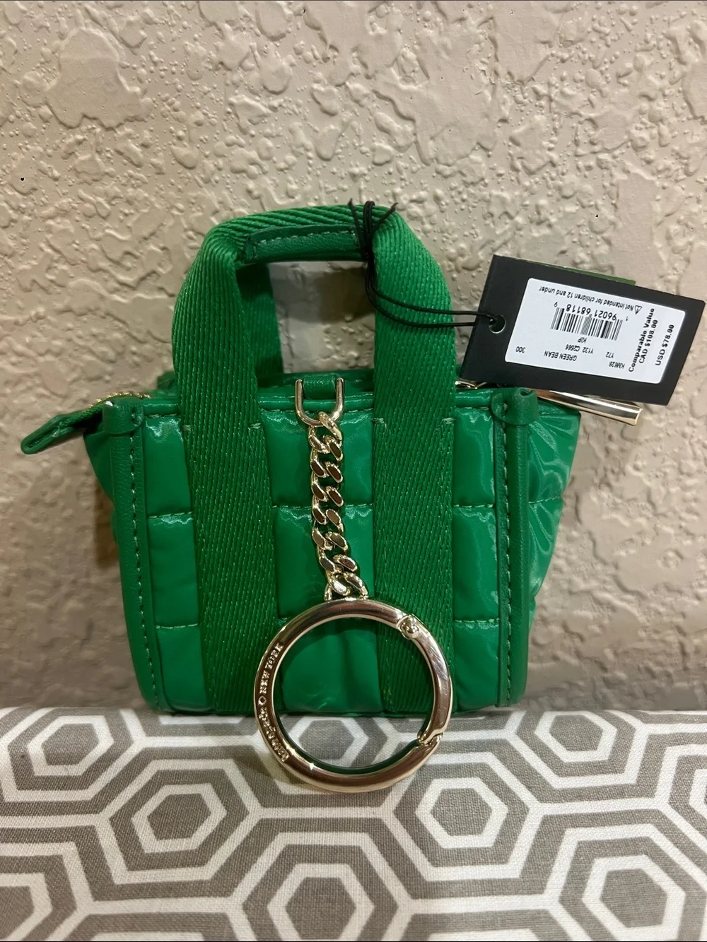 kate spade Green Quilted Mini Tote keychain